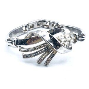 Vintage TRIFARI Pat Pend Art Deco Bracelet Rhodium Baguette Rhinestone Bracelet